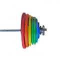 Штанга олимпийская с обрезиненными цветными дисками ЕВРО-КЛАССИК с тройным хватом 200 кг, диаметр 50мм, гриф 2200мм